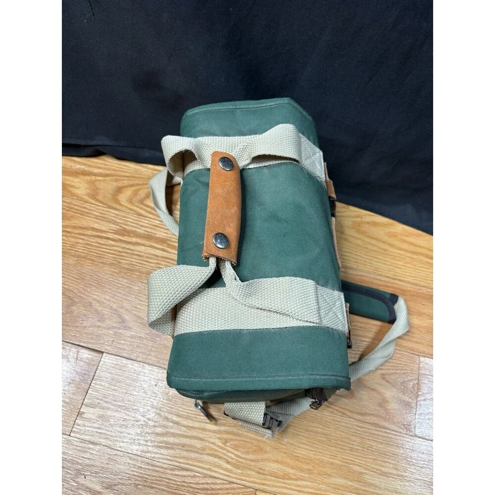 Vintage Canon Camera Bag Green Canvas Leather Trim Strap 12 x 8 x 8 Padded Case